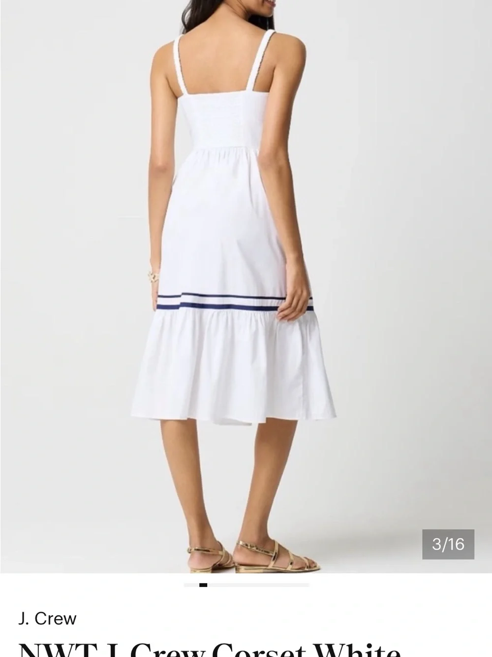J. Crew White Midi Dress with Navy Trim - Picture 3 of 4